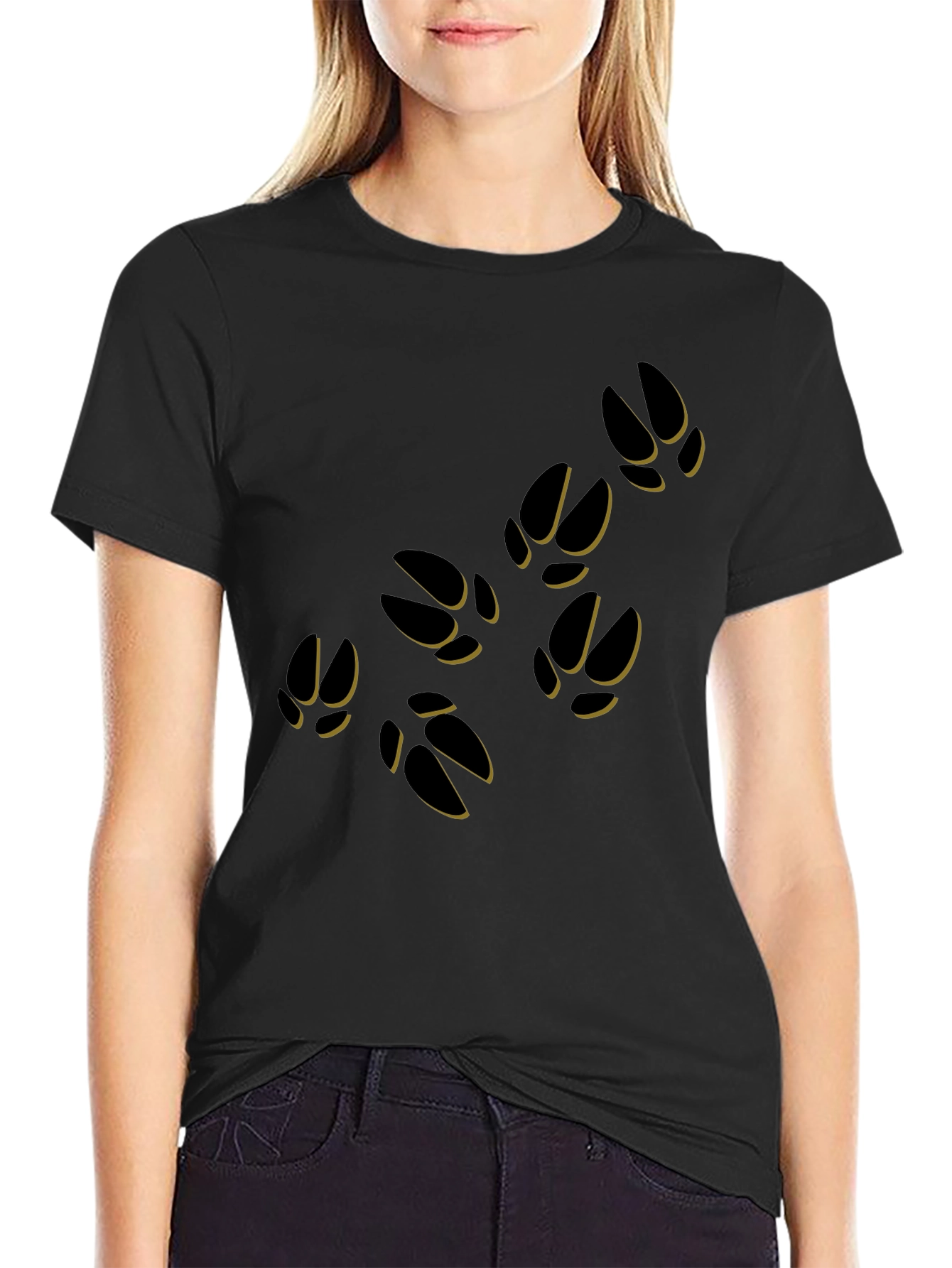 Black T-Shirt with Animal Paw Print Design