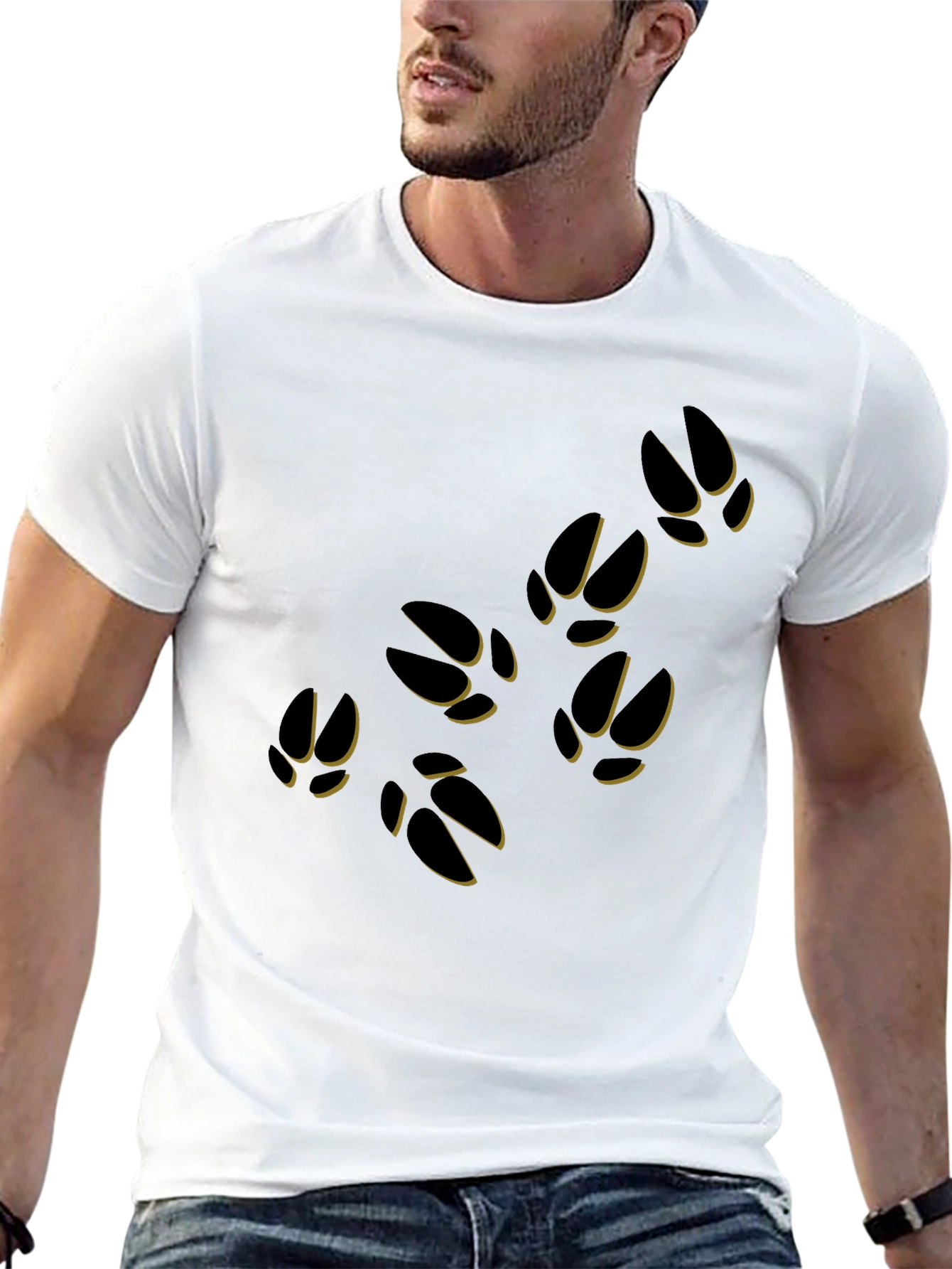 Black T-Shirt with Animal Paw Print Design