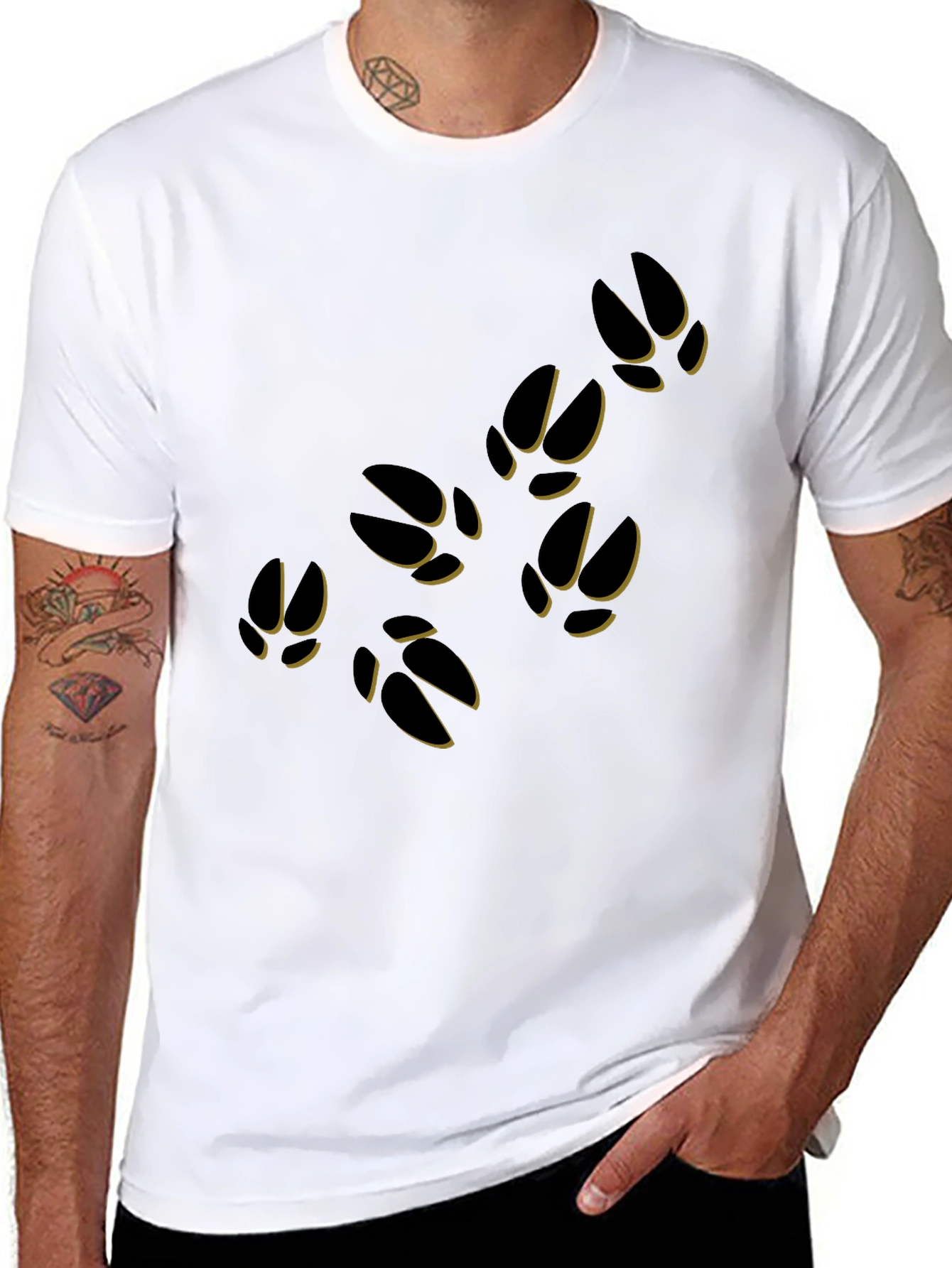 Black T-Shirt with Animal Paw Print Design
