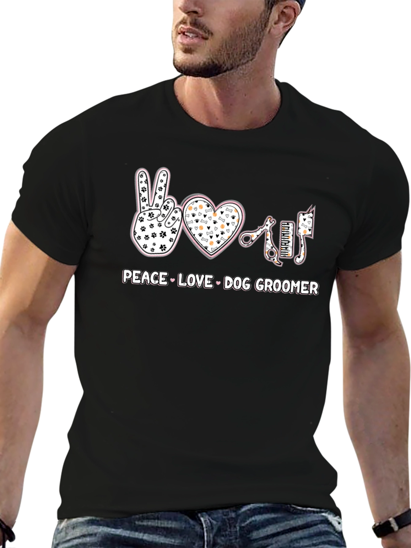 Peace Love Dog Groomer T-Shirt - Pet Salon Apparel