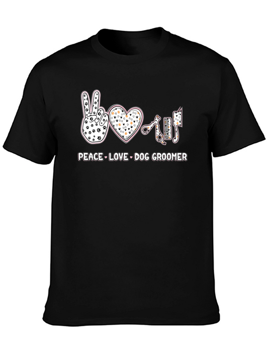 Peace Love Dog Groomer T-Shirt - Pet Salon Apparel
