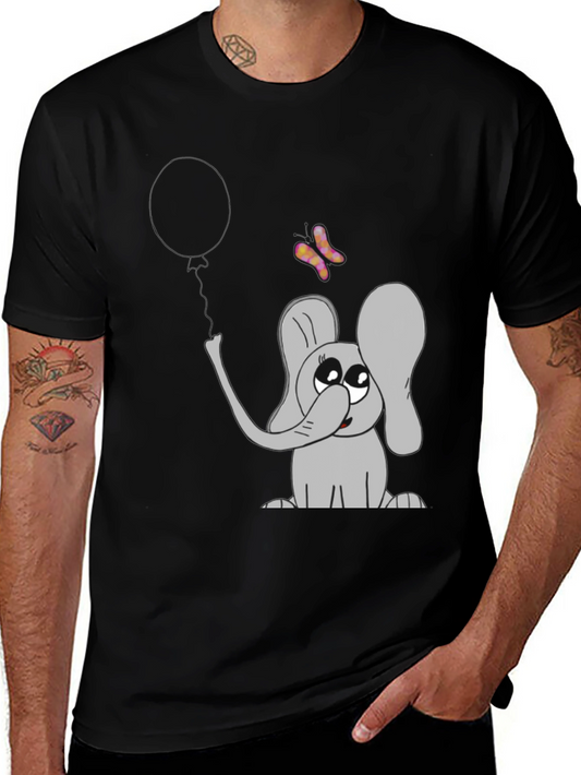 Cute Elephant Graphic Tee - Balloon & Butterfly Design