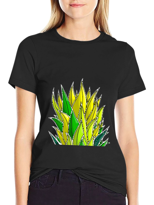 Abstract Plant Graphic Tee - Casual Style
