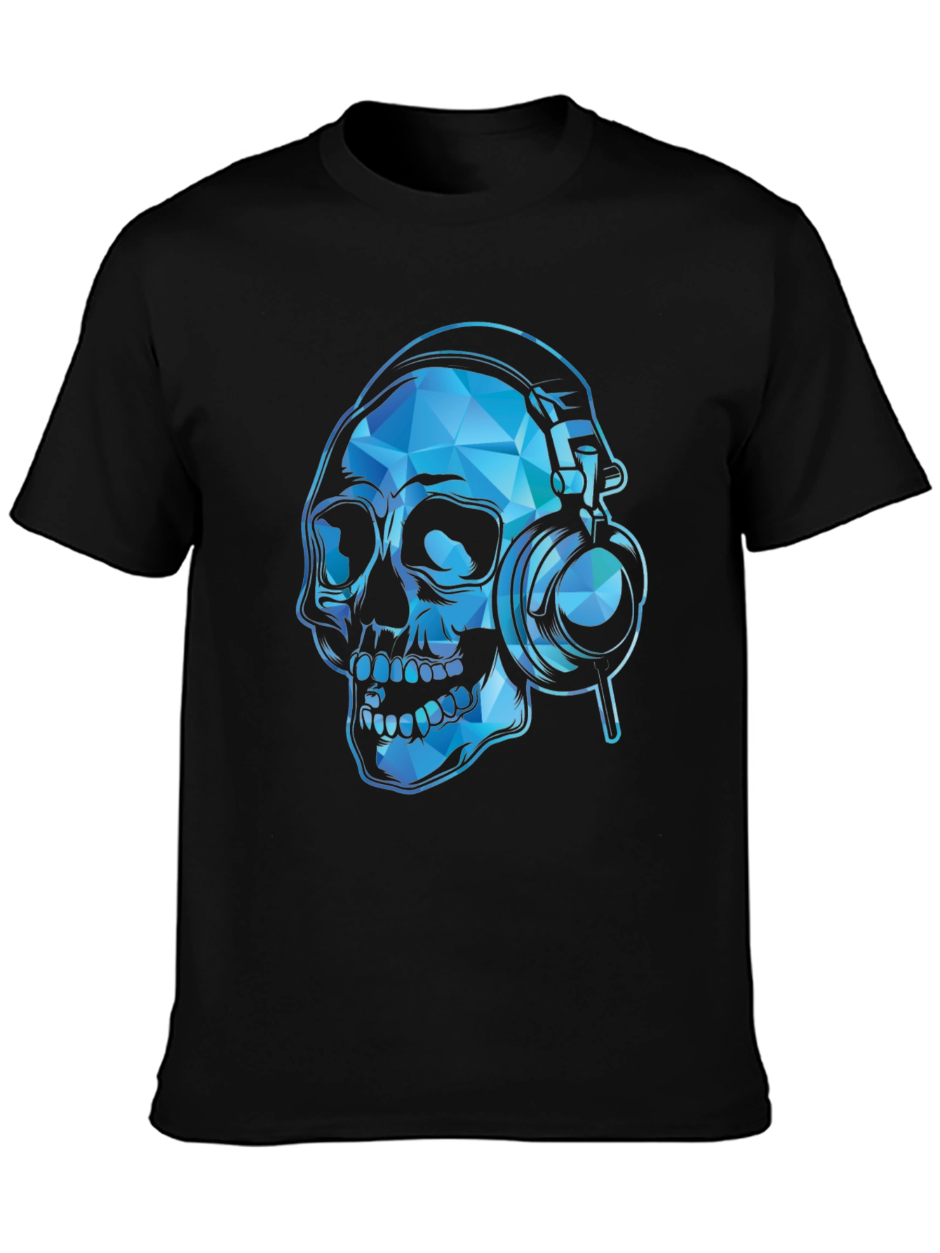Skull with Headphones Graphic Tee - Black