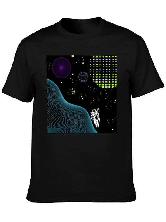 Astronaut Space Graphic Tee - Black Cotton T-Shirt