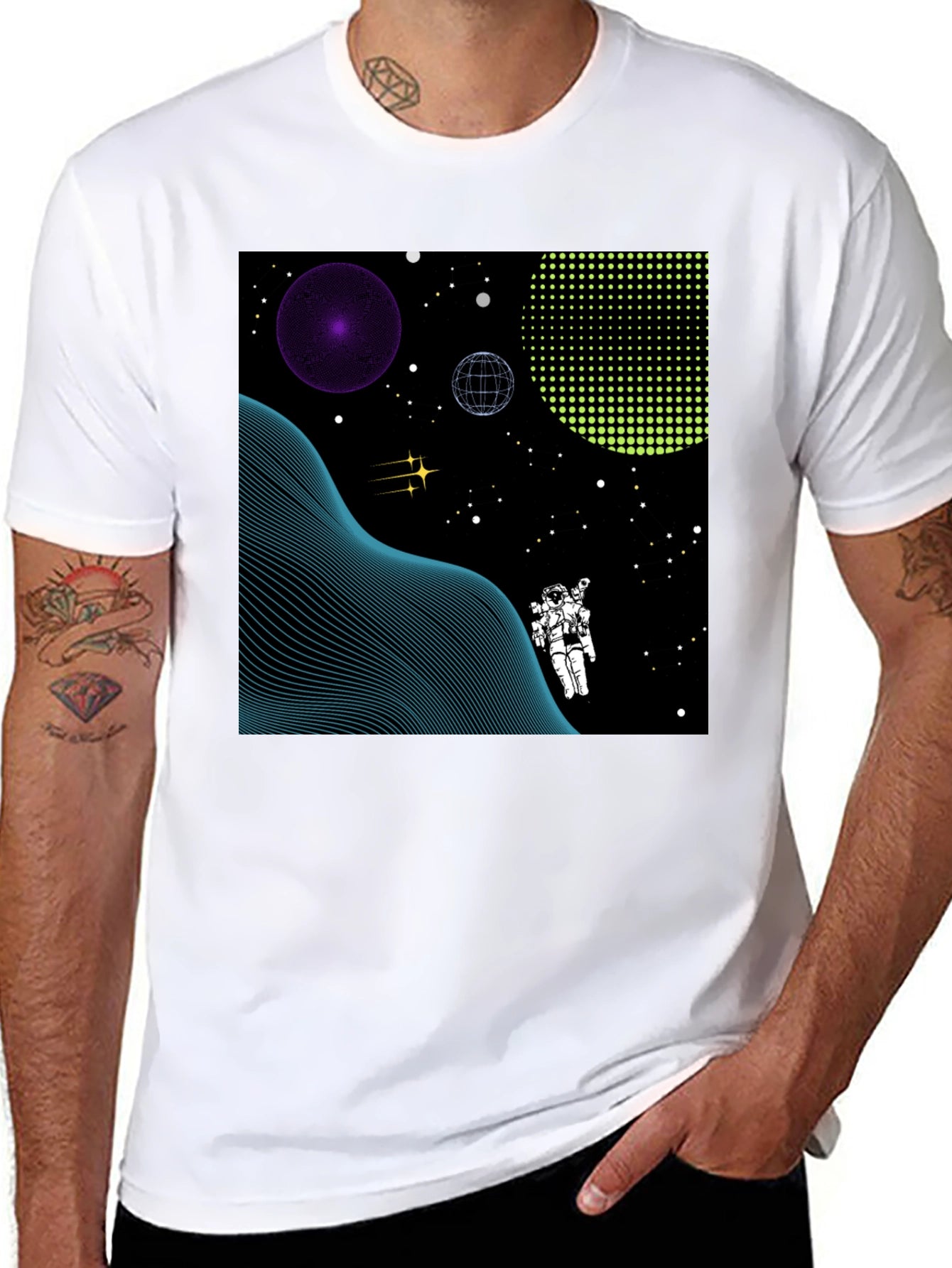 Astronaut Space Graphic Tee - Black Cotton T-Shirt