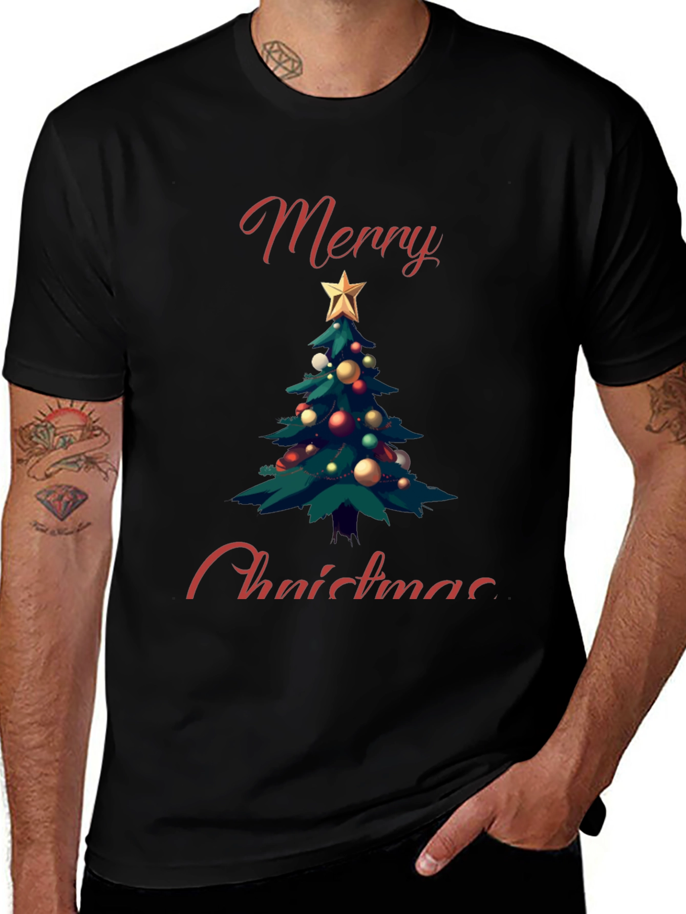 Merry Christmas Tree Graphic T-Shirt