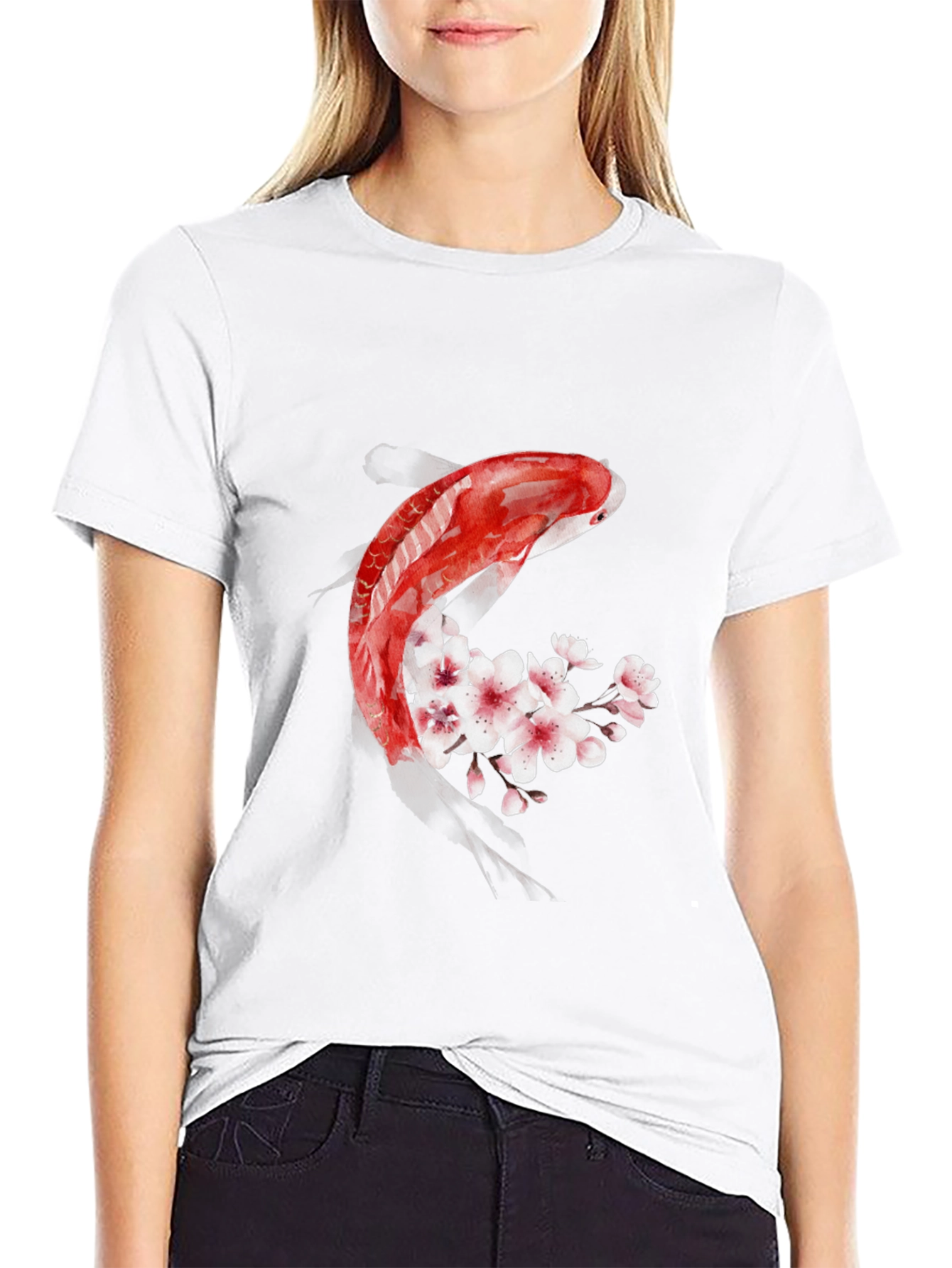 Koi Fish Cherry Blossom Graphic T-Shirt