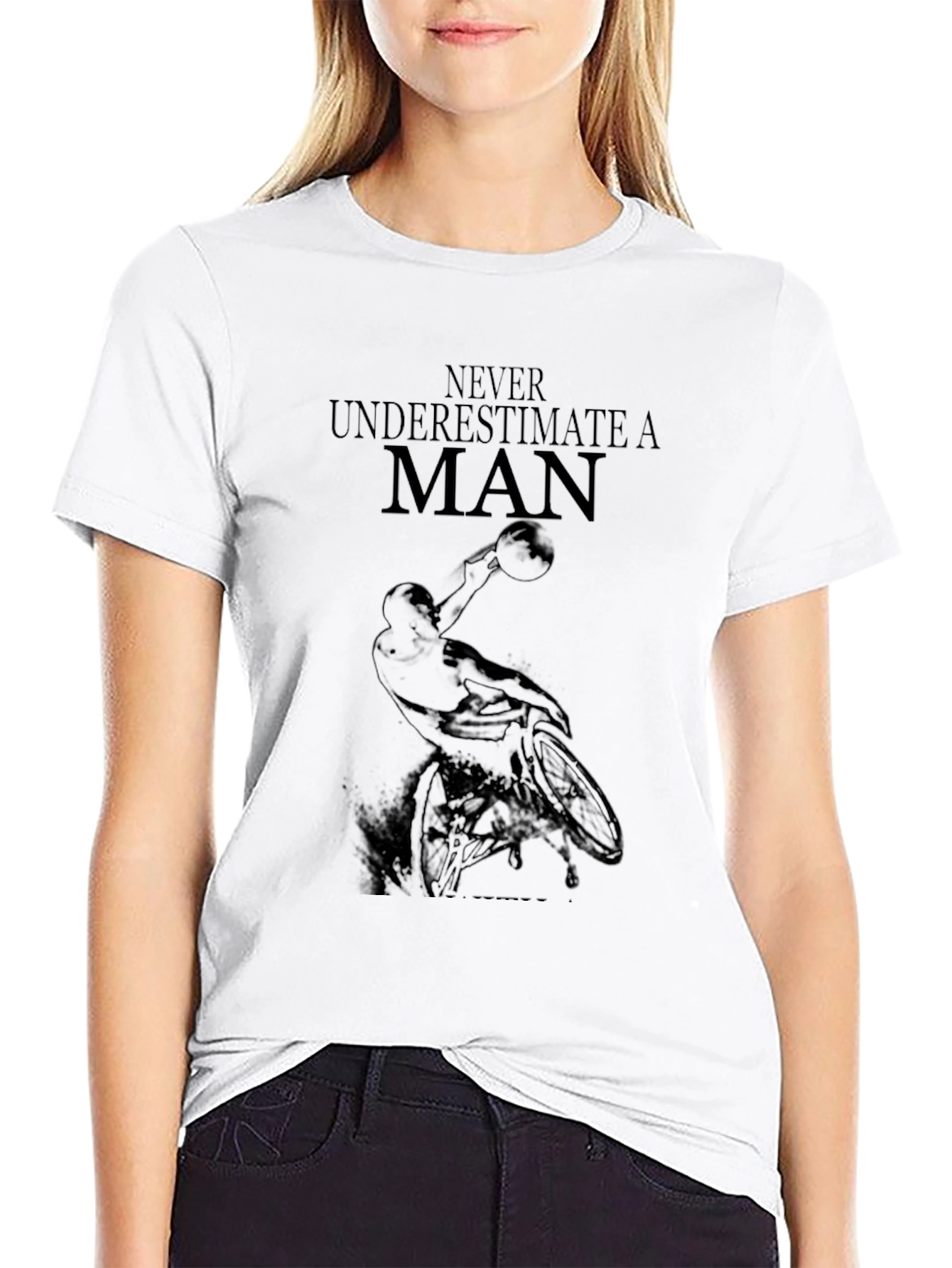 Never Underestimate a Man T-Shirt - Basketball Design