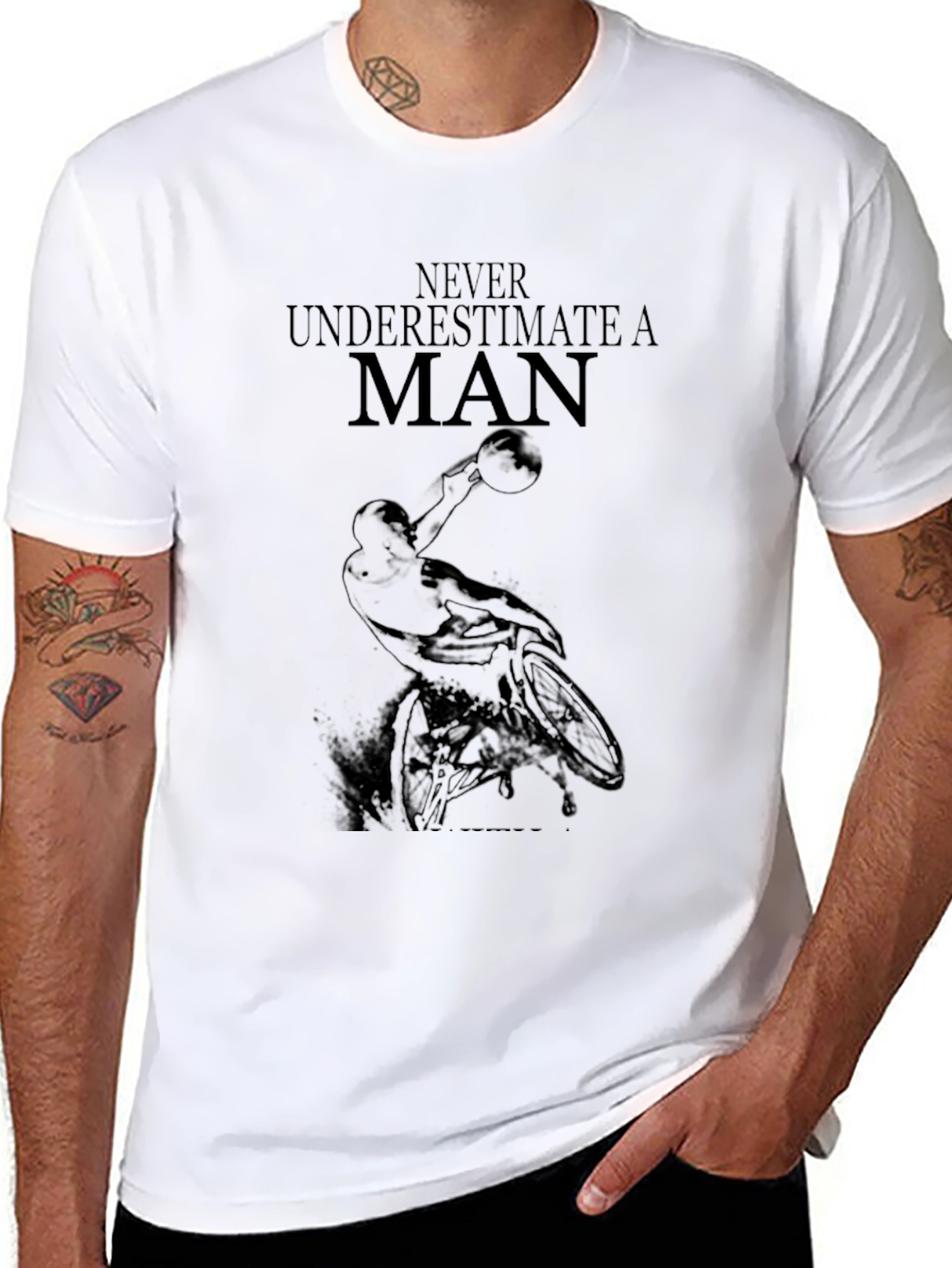 Never Underestimate a Man T-Shirt - Basketball Design