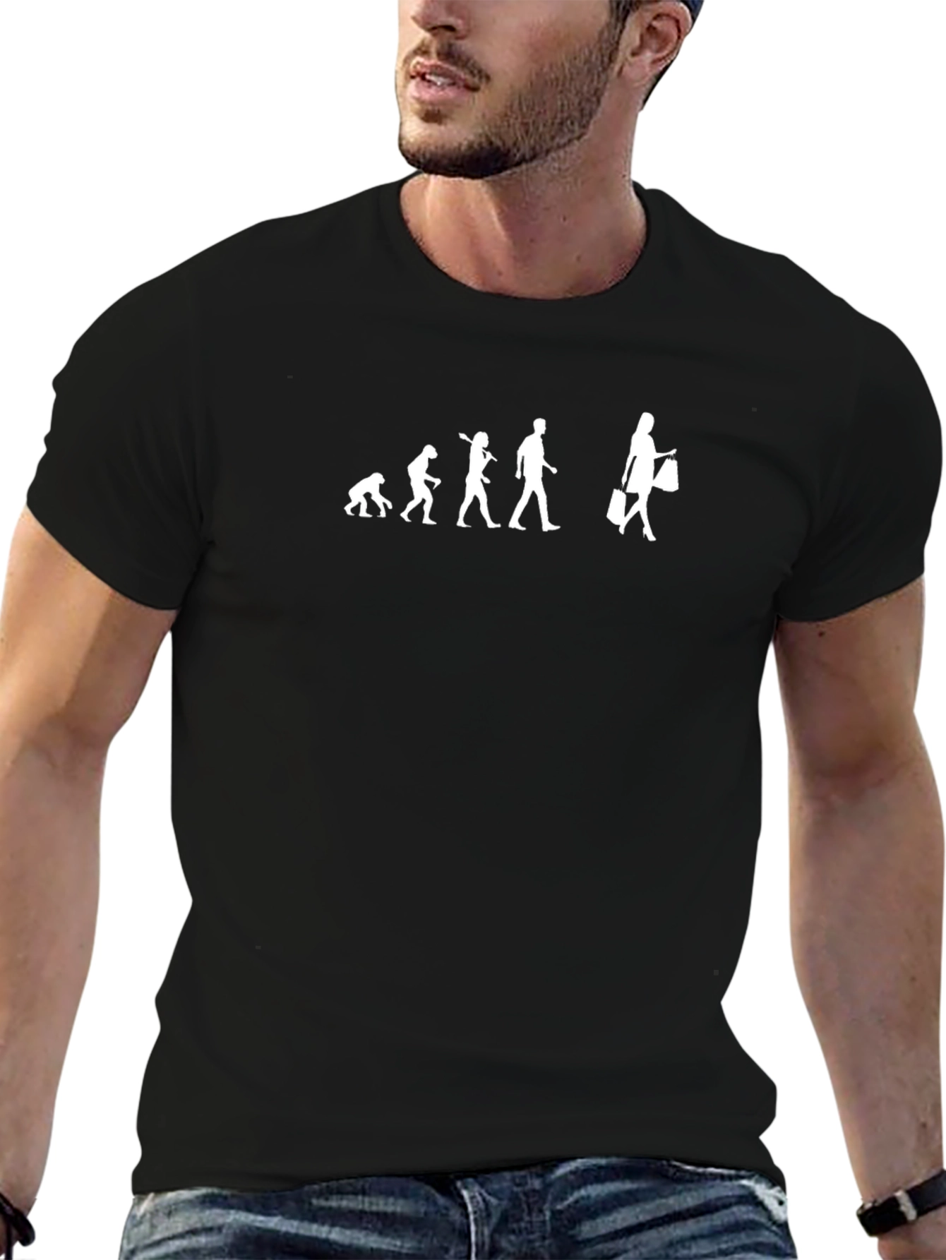 Evolution of Woman Shopping T-Shirt - Black