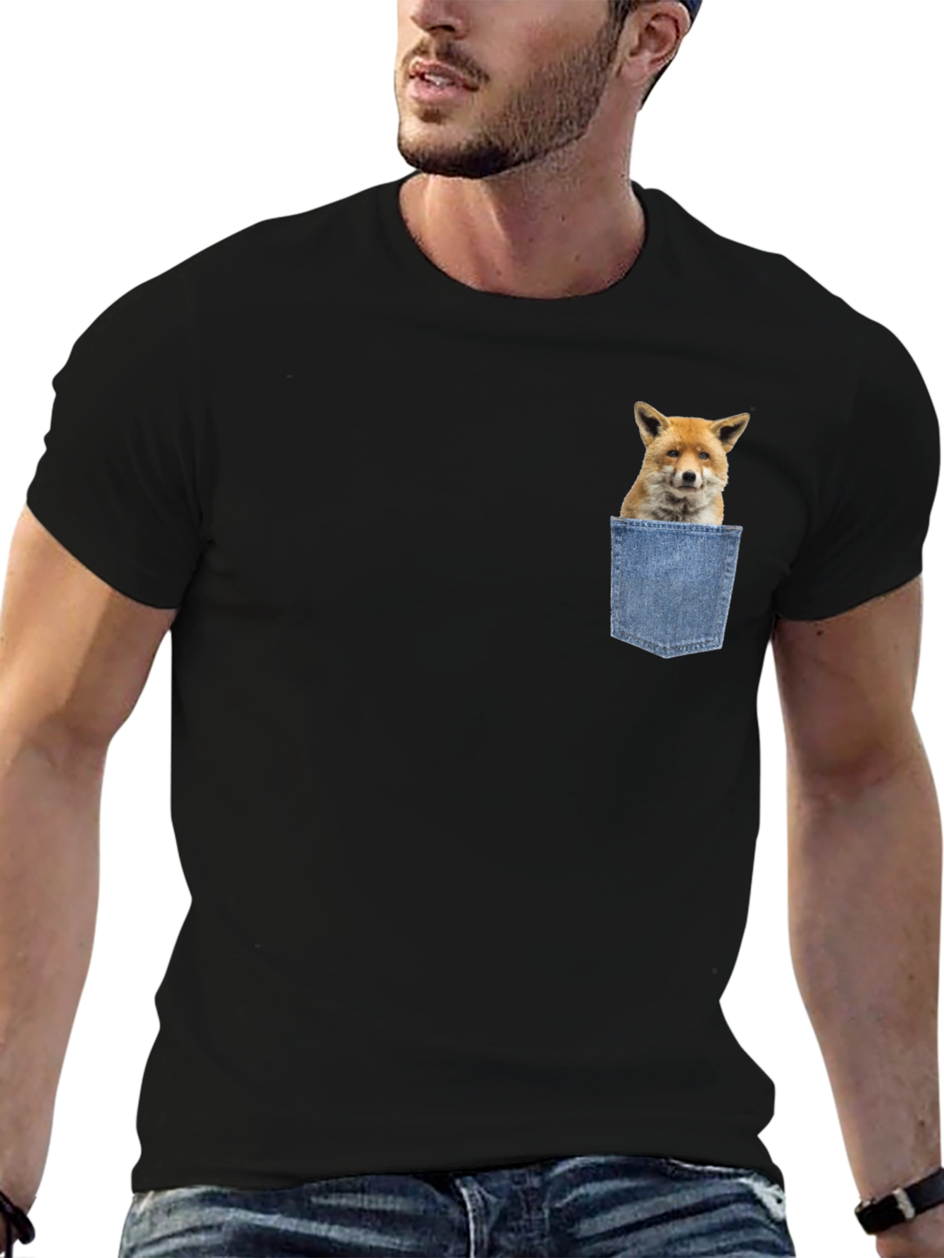 Fox in Pocket Graphic T-Shirt - Novelty Animal Tee