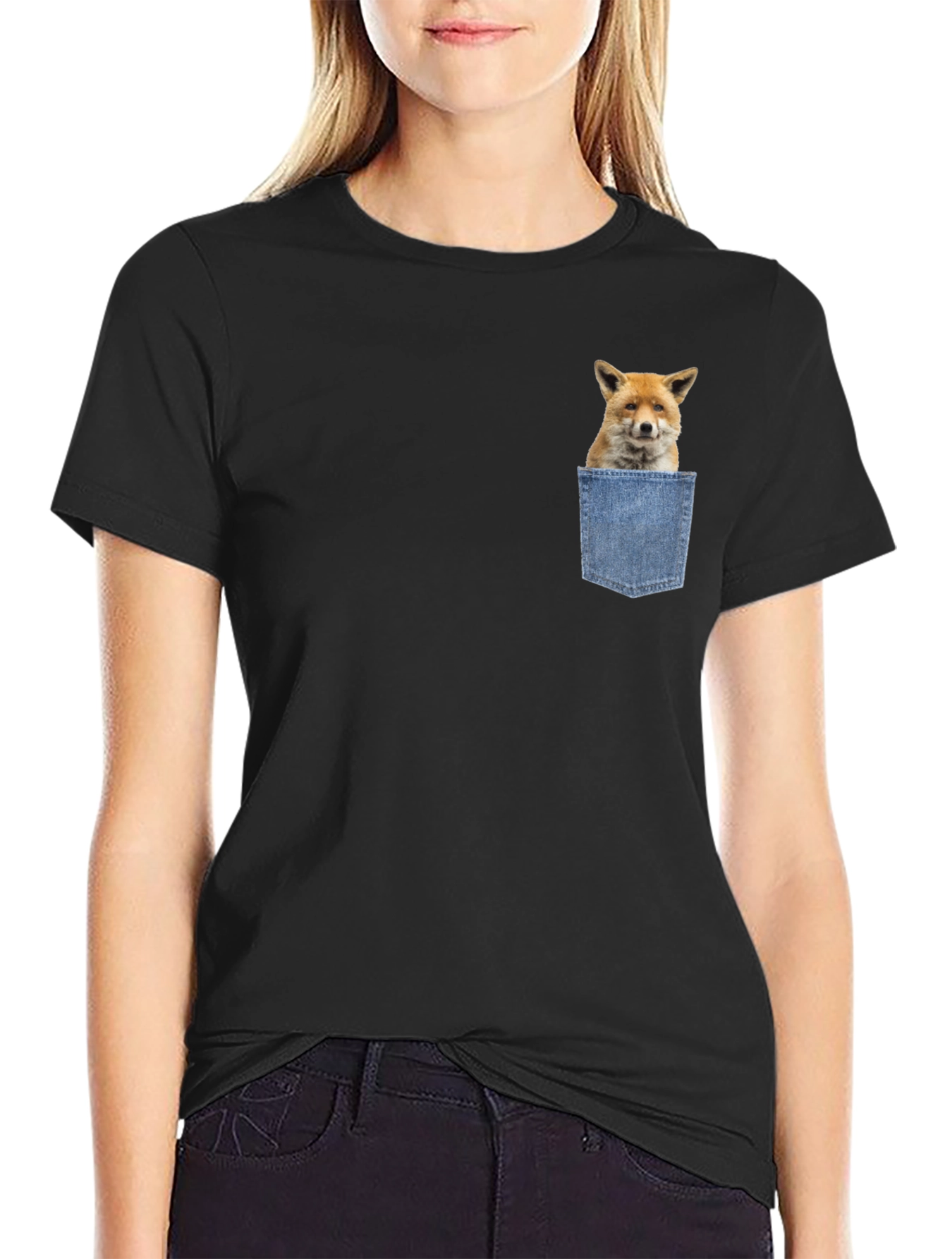 Fox in Pocket Graphic T-Shirt - Novelty Animal Tee