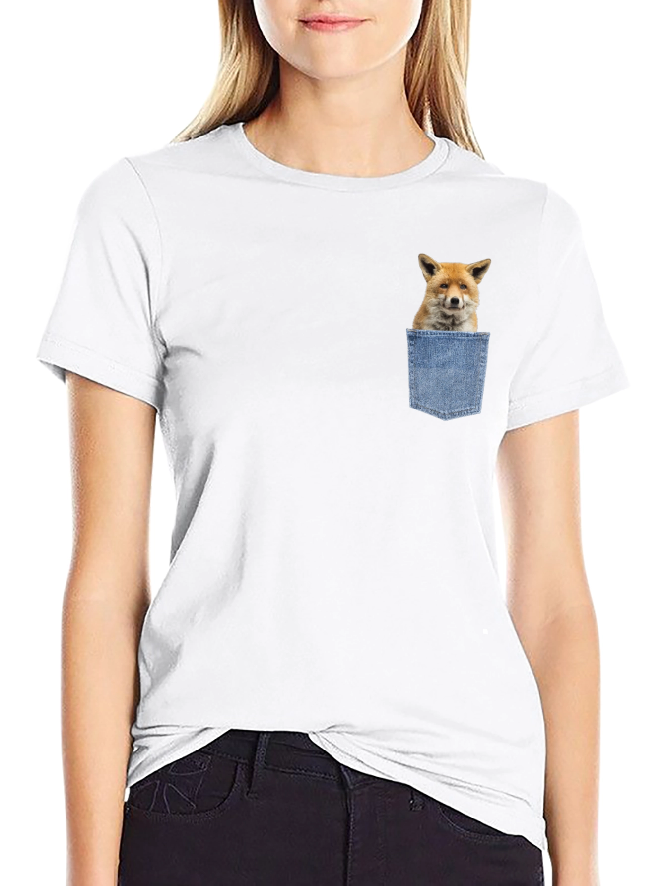 Fox in Pocket Graphic T-Shirt - Novelty Animal Tee