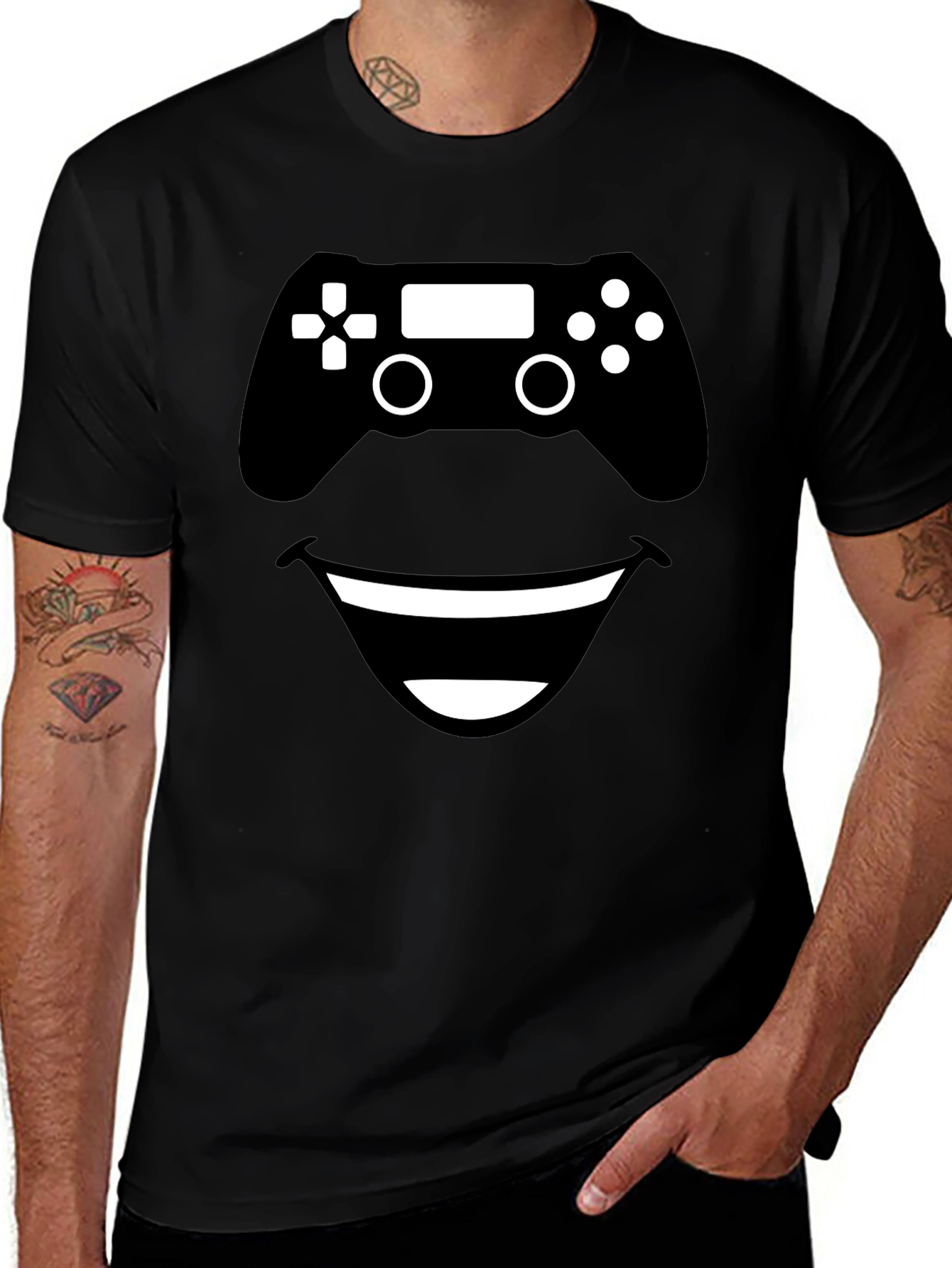 Gamer Smile Black T-Shirt - Funny Controller Design