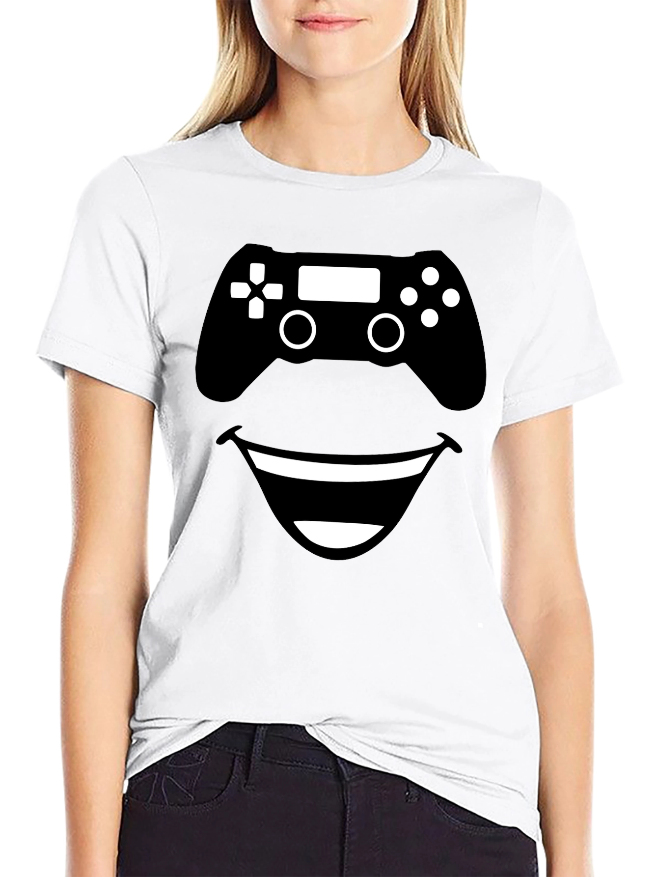 Gamer Smile Black T-Shirt - Funny Controller Design