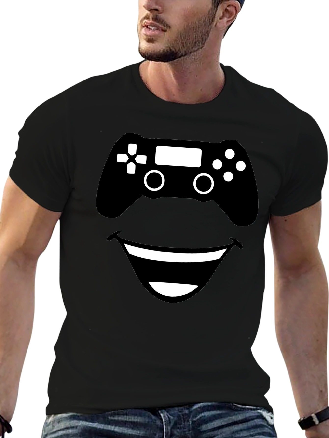 Gamer Smile Black T-Shirt - Funny Controller Design