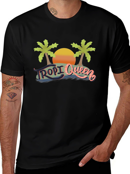 Tropi Queen Black Graphic Tee - Tropical Beach Design
