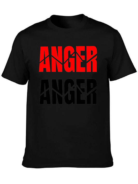 Anger Graphic Print Crew Neck Short Sleeve Black T-Shirt