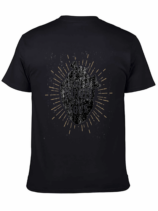 Heart Print Graphic Tee - Distressed Style