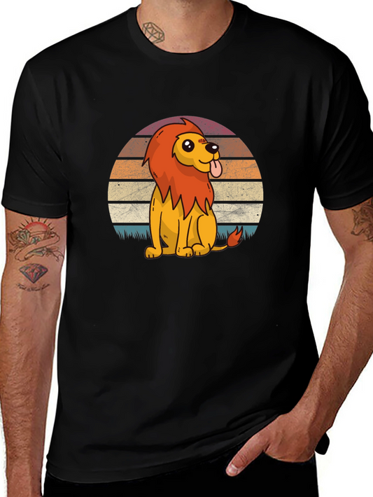 Cute Cartoon Lion Graphic Tee - Black
