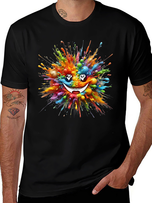 Colorful Paint Splatter Smiley Face T-Shirt