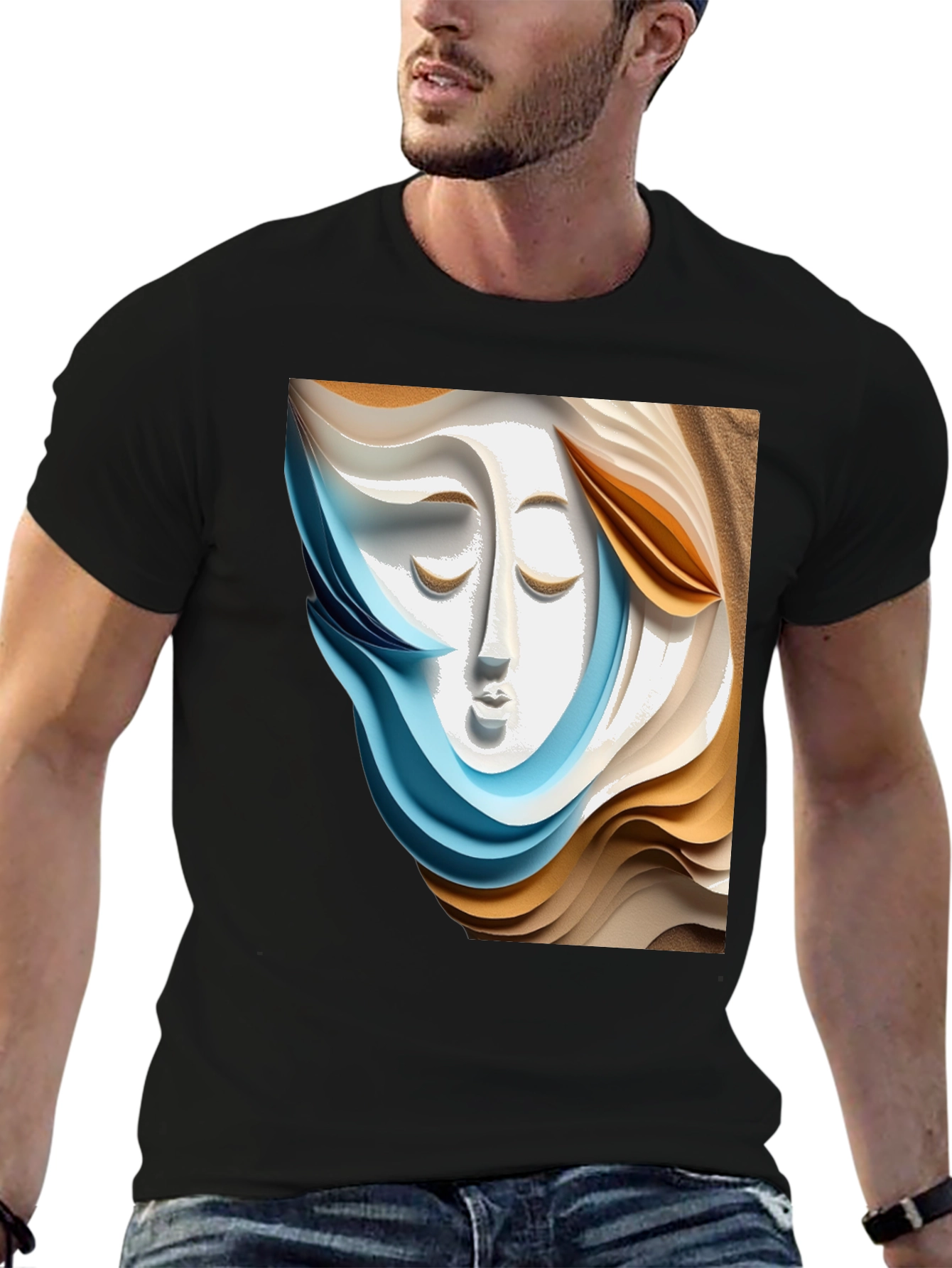 Abstract Face Graphic Tee - Stylish Artistic Design