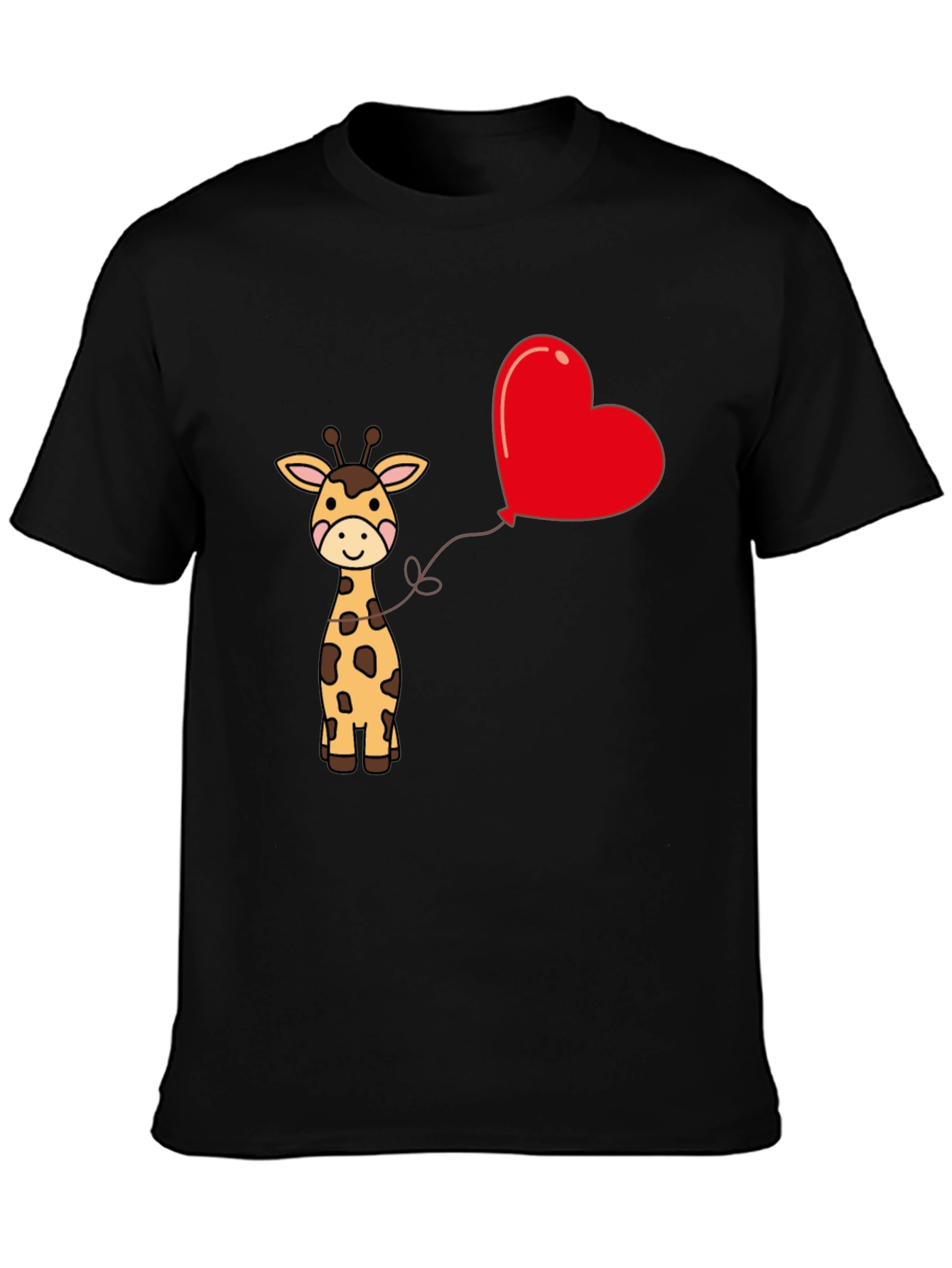 Giraffe Heart Balloon Graphic Tee - Cute Black T-Shirt