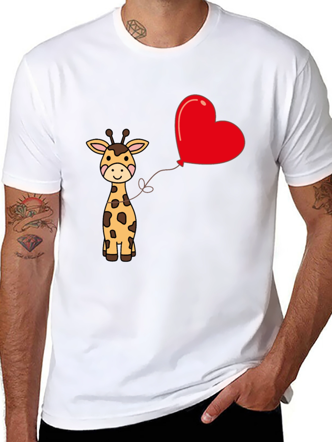 Giraffe Heart Balloon Graphic Tee - Cute Black T-Shirt