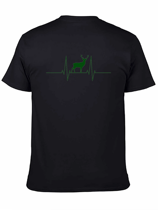 Deer Heartbeat Graphic Tee - Black Cotton Blend T-Shirt