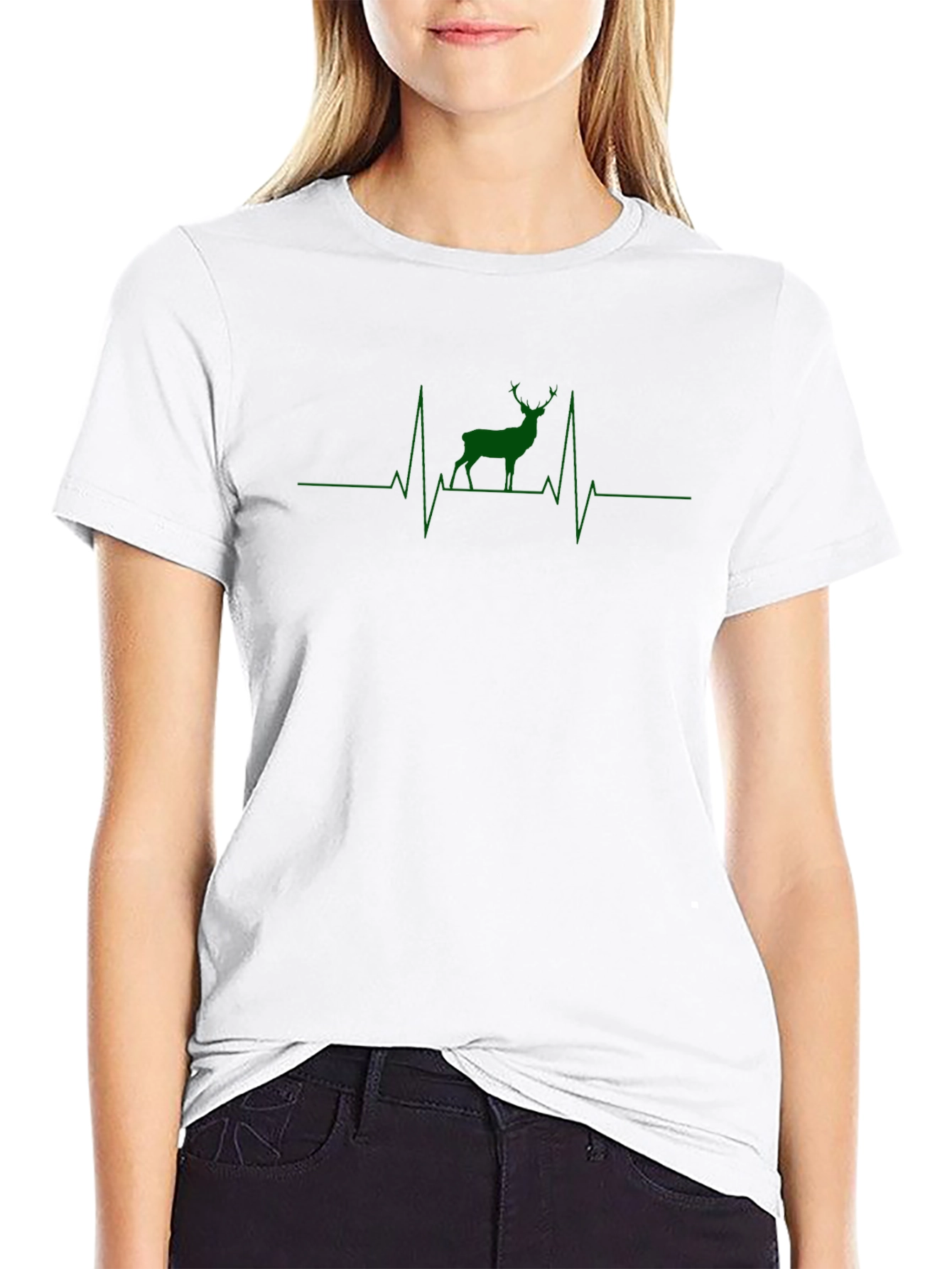 Deer Heartbeat Graphic Tee - Black Cotton Blend T-Shirt