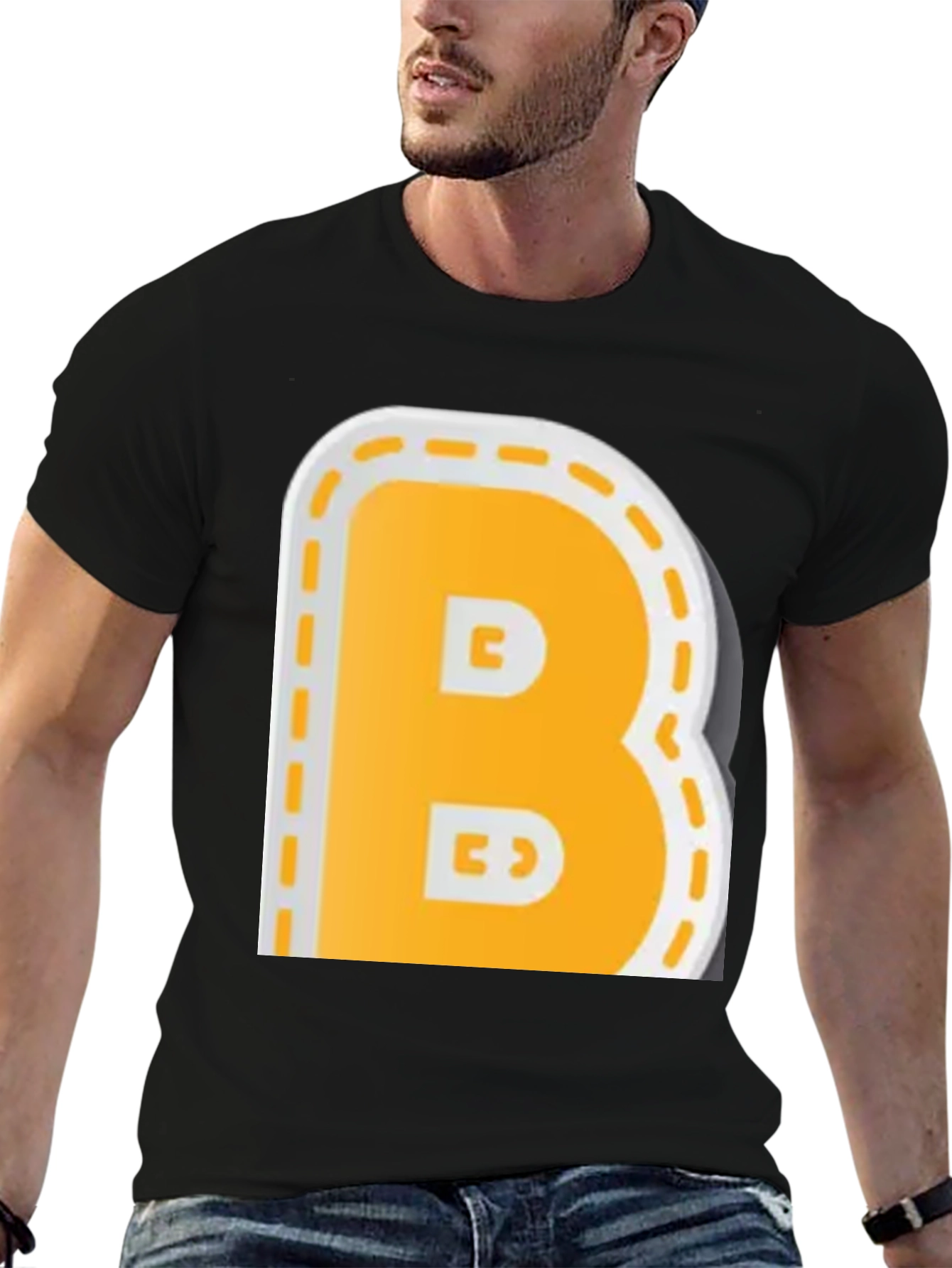 Letter B Graphic T-Shirt - Casual Black Tee