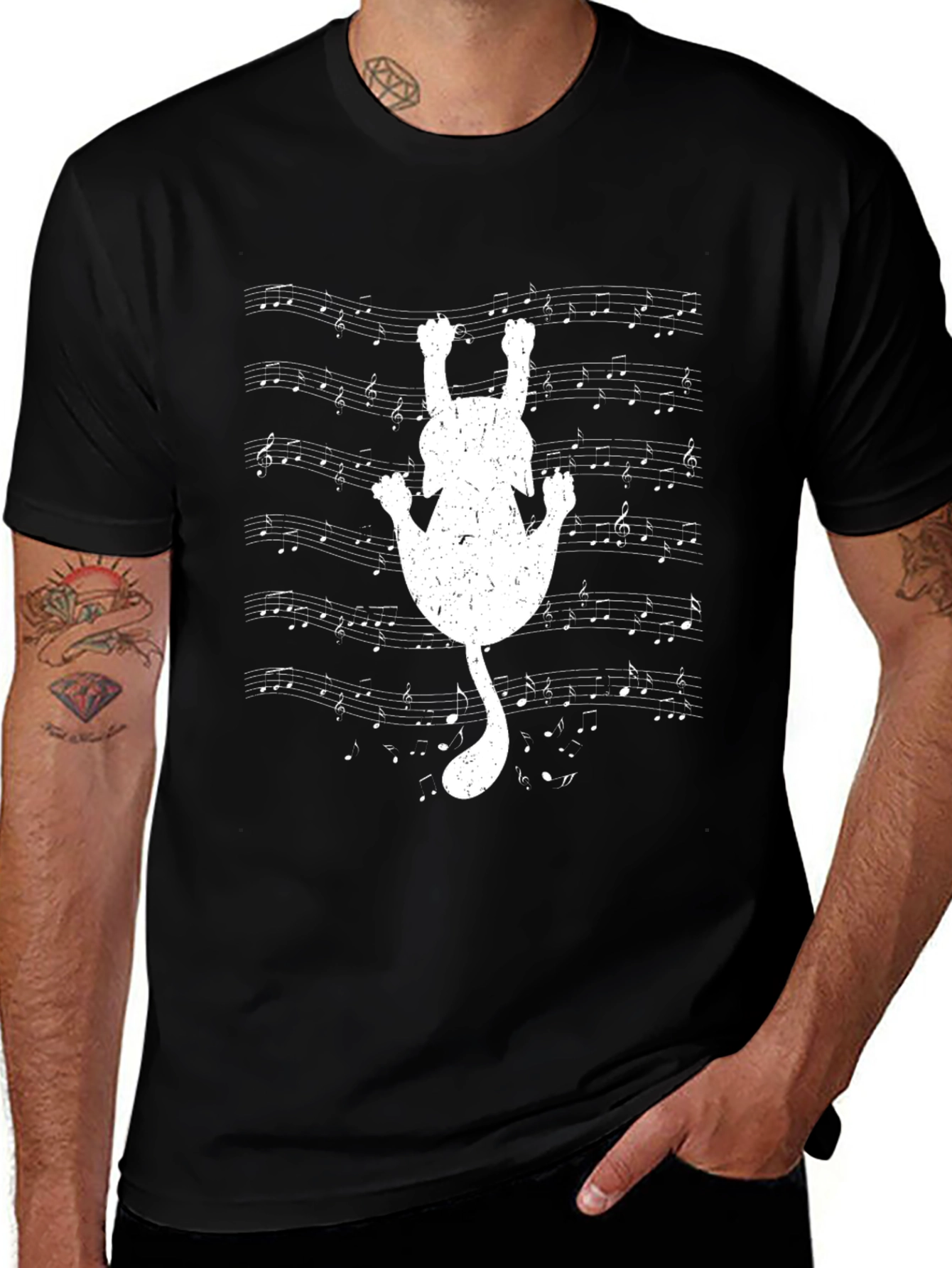 Musical Cat Tee - Black Cotton T-Shirt