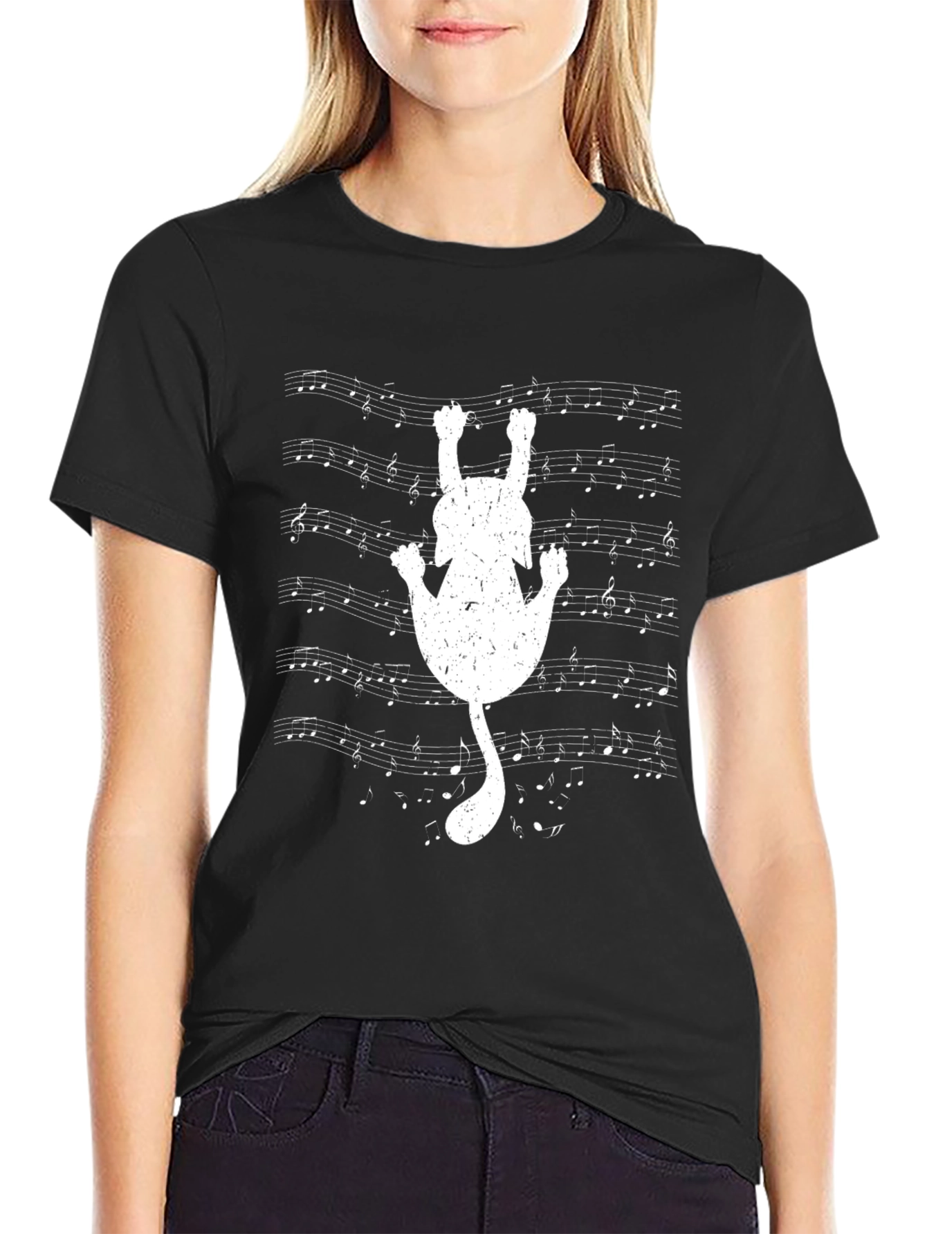 Musical Cat Tee - Black Cotton T-Shirt