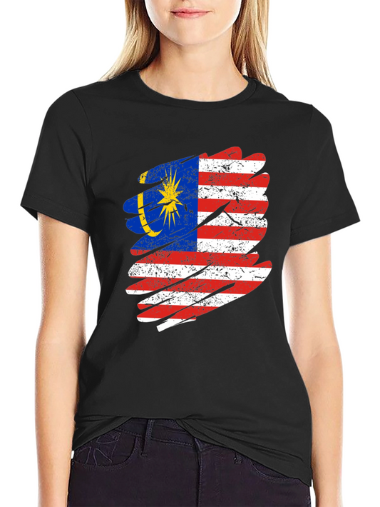 Malaysian Flag Distressed Graphic T-Shirt