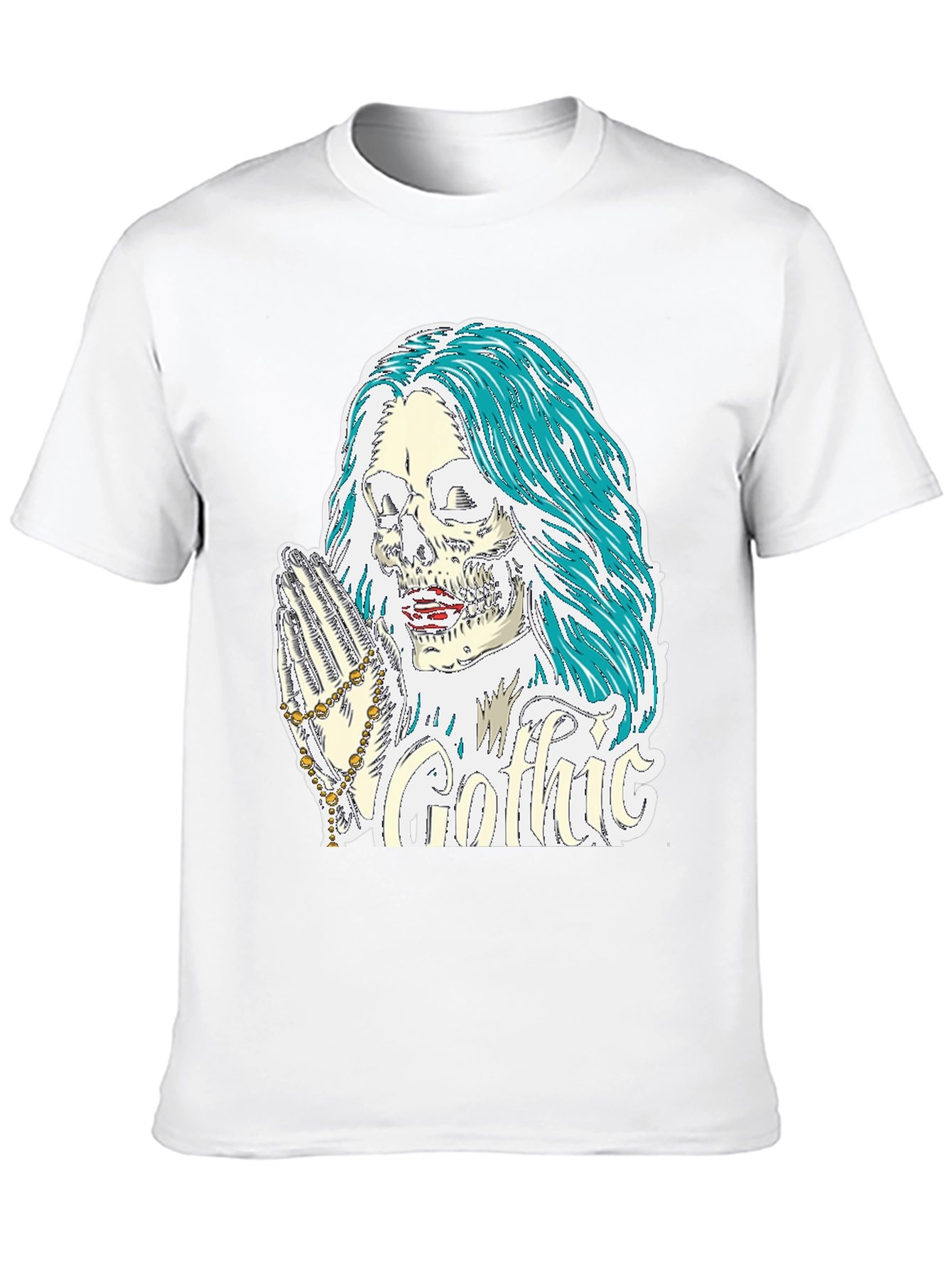 Gothic Skull Graphic Tee - Praying Skeleton