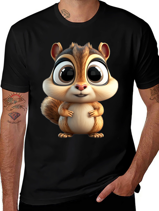 Cute Squirrel Graphic Tee - Black Cotton T-Shirt