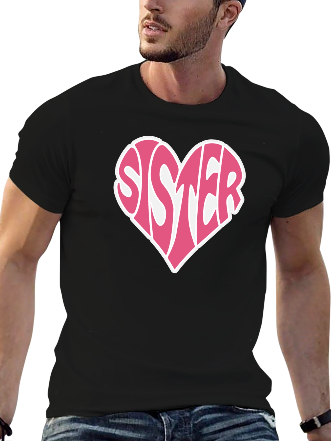 Sister Heart Graphic Tee - Soft Cotton Black T-Shirt
