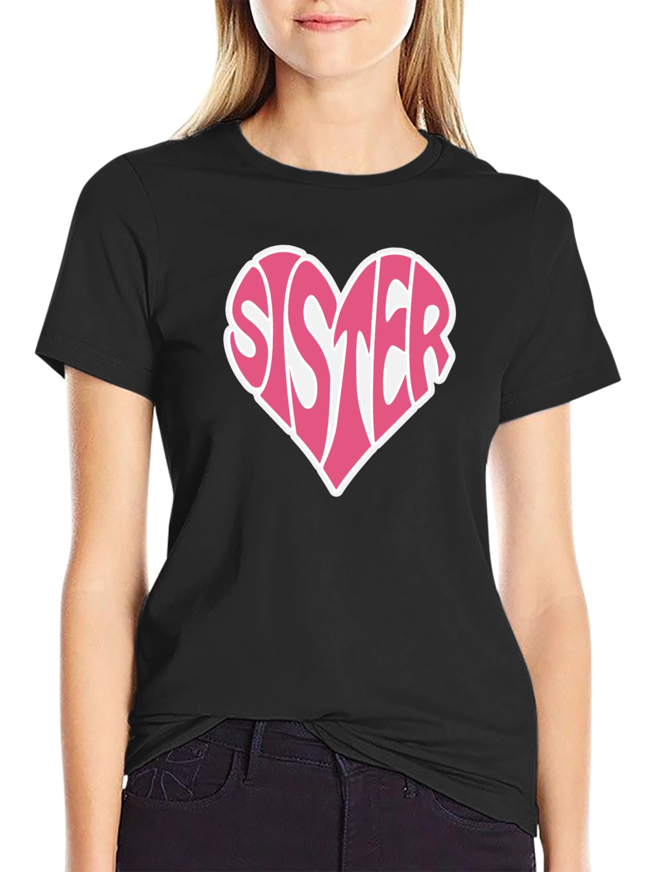 Sister Heart Graphic Tee - Soft Cotton Black T-Shirt