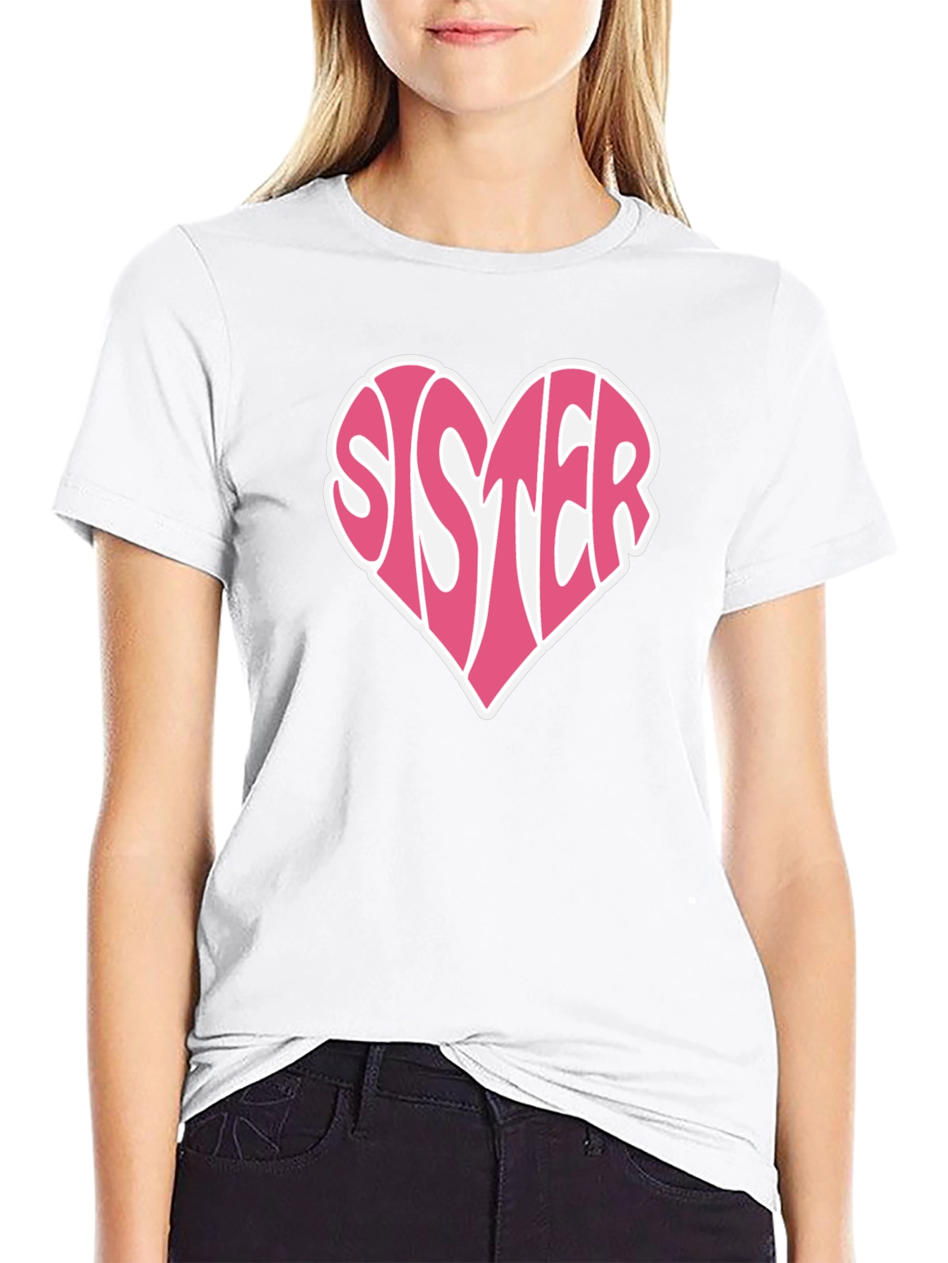 Sister Heart Graphic Tee - Soft Cotton Black T-Shirt