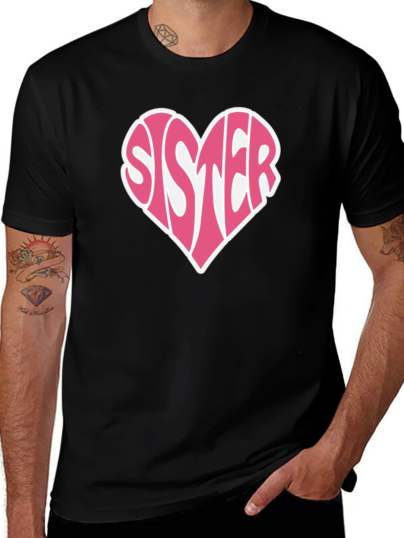 Sister Heart Graphic Tee - Soft Cotton Black T-Shirt