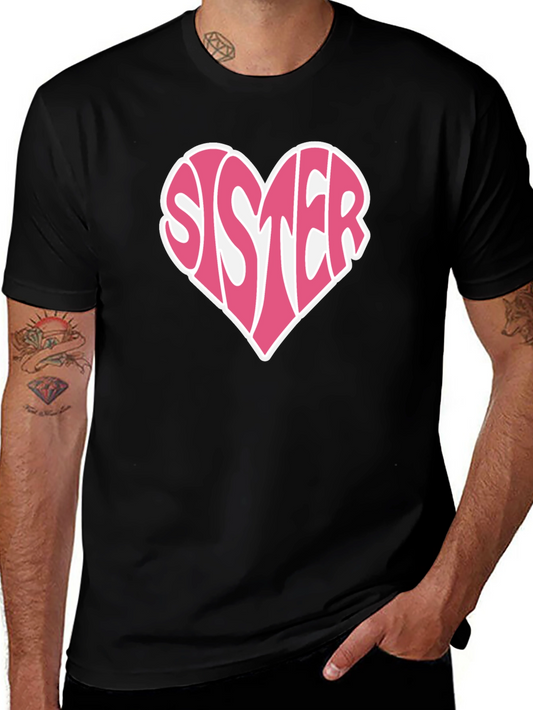 Sister Heart Graphic Tee - Soft Cotton Black T-Shirt