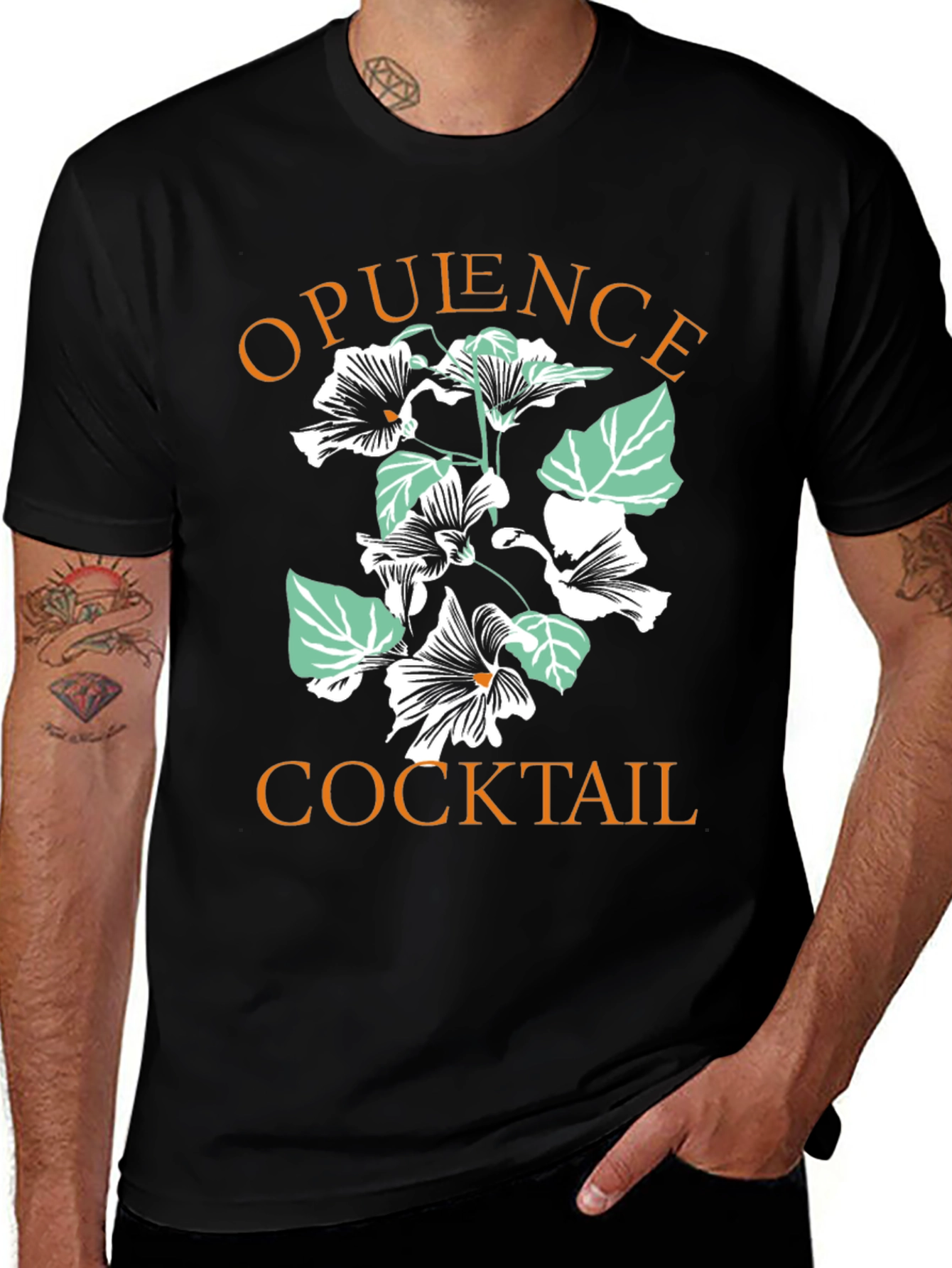 Opulence Cocktail Graphic Tee - Black Cotton T-Shirt