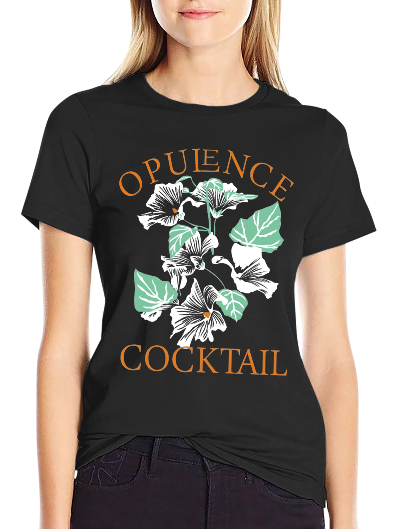 Opulence Cocktail Graphic Tee - Black Cotton T-Shirt