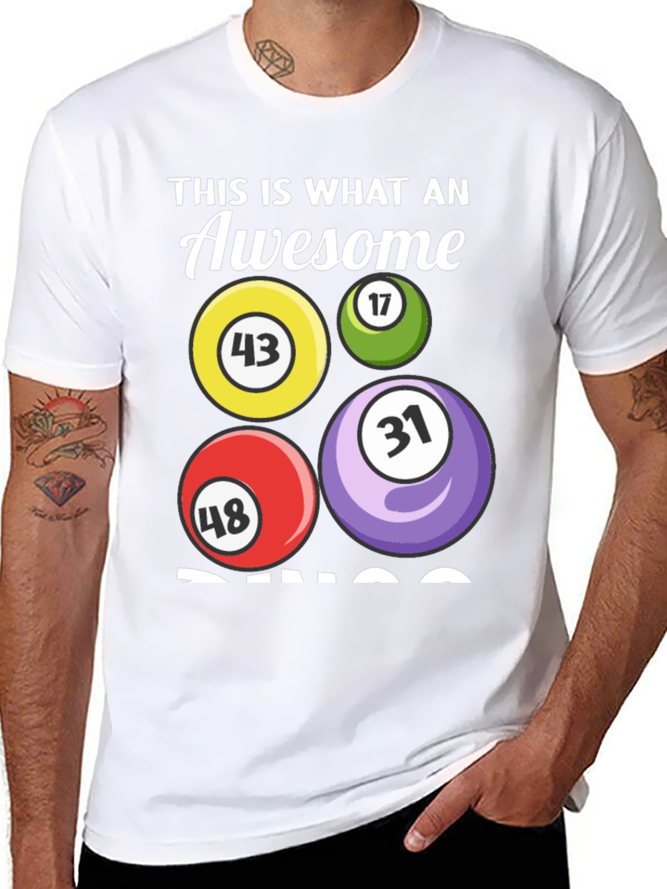 Awesome Bingo T-Shirt - Numbers 43 17 48 31