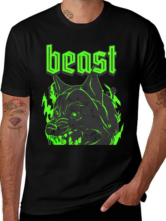Beast Wolf Graphic Tee - Bold Mens Black T-Shirt