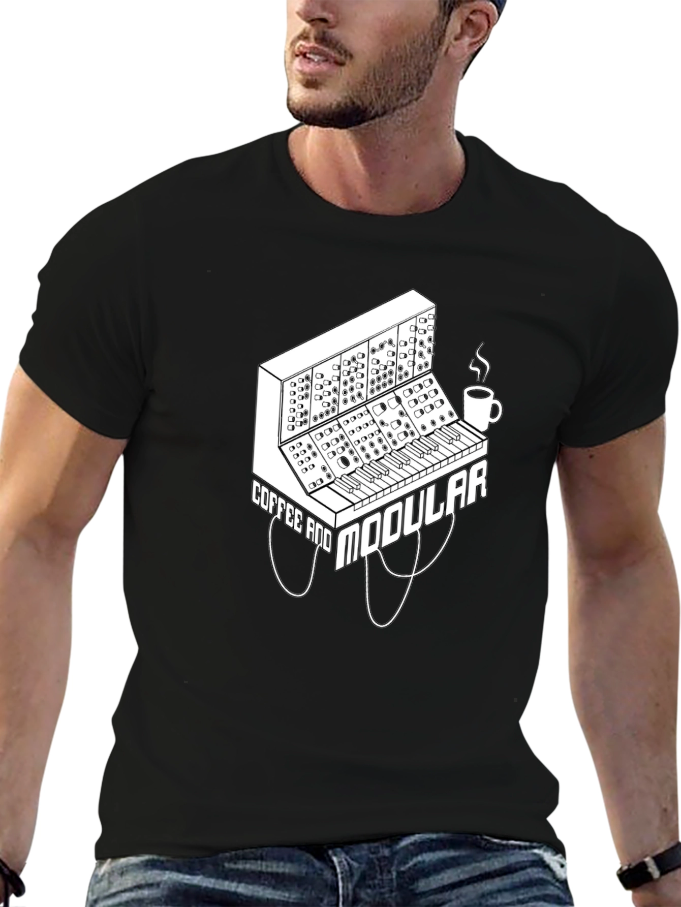 Coffee and Modular Synthesizer Black T-Shirt
