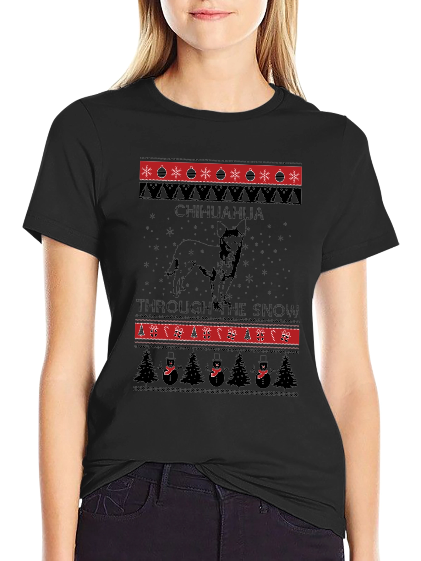 Chihuahua Through The Snow Ugly Christmas T-Shirt