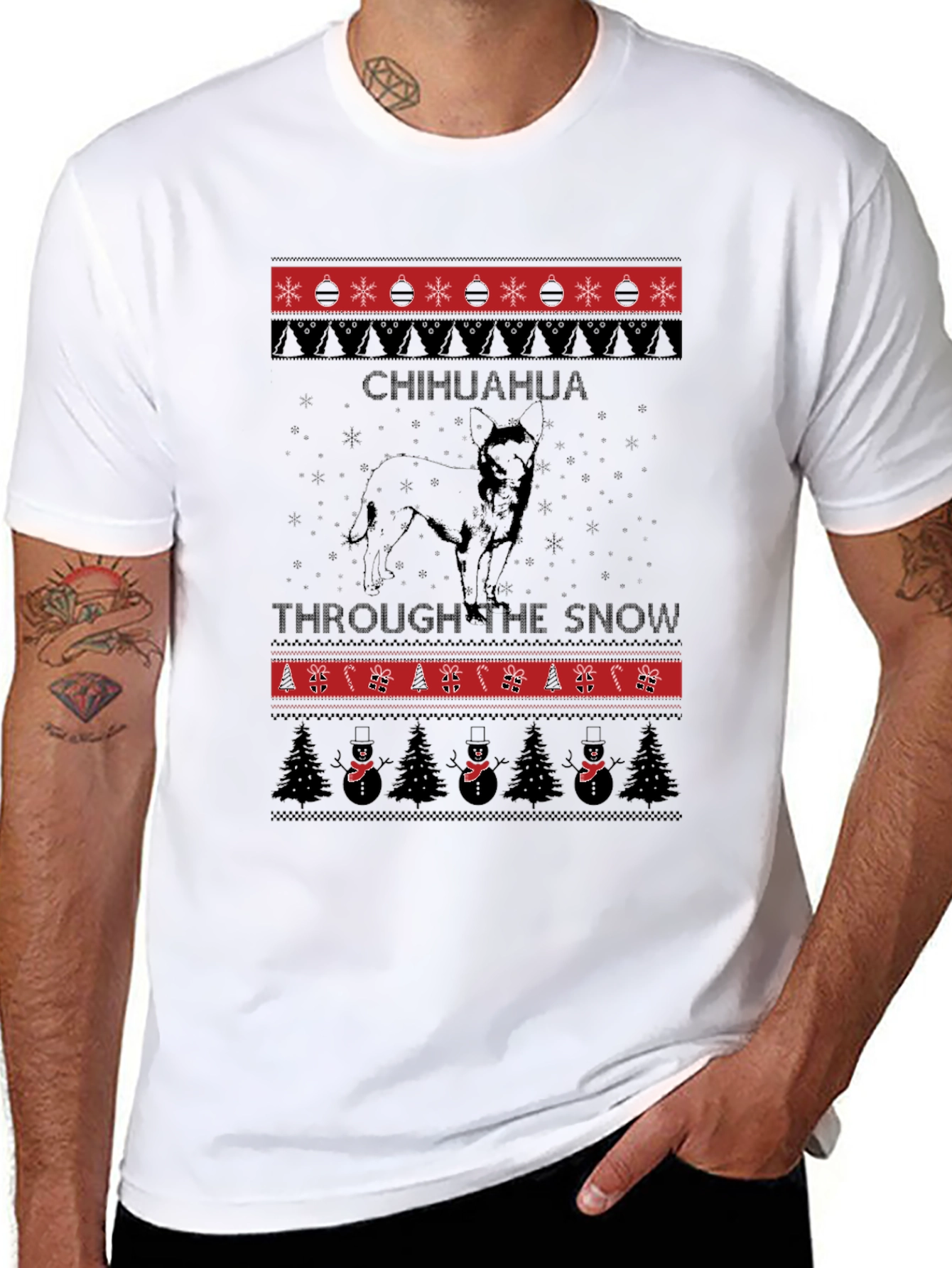 Chihuahua Through The Snow Ugly Christmas T-Shirt