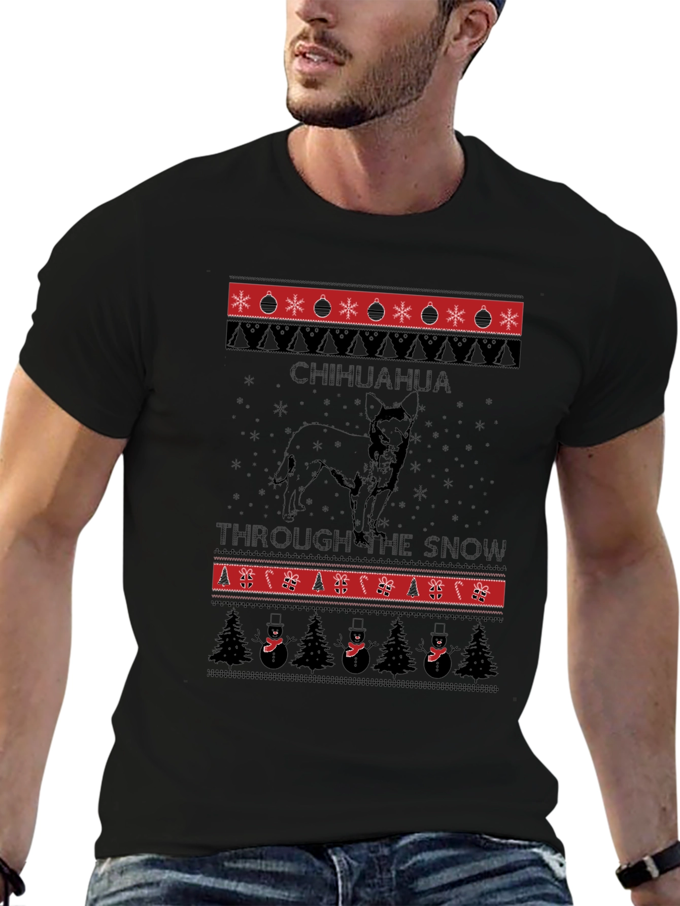 Chihuahua Through The Snow Ugly Christmas T-Shirt
